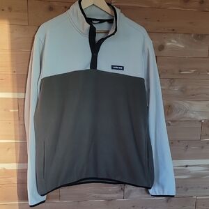 Lands' End Two-Tone Pullover Fleece Jacket, Size XL, Cream & Army Green, Black